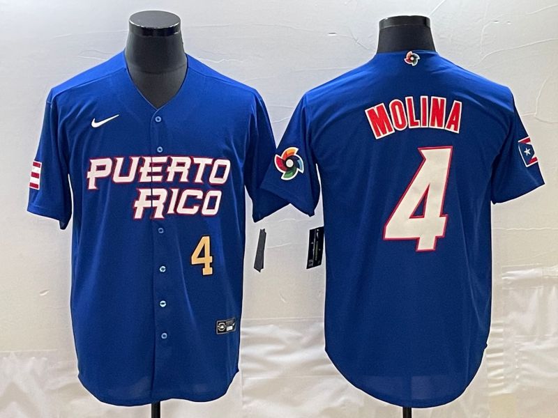 Men 2023 World Cub Puerto Rico #4 Molina Blue Nike MLB Jersey7->more jerseys->MLB Jersey